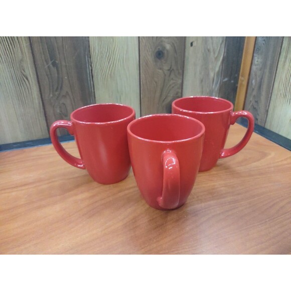 Corelle Coordinates  Corning Stoneware Red  Coffee/Tea Mugs Cups  12 oz Lot Of 3 - Picture 1 of 3
